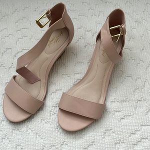 Blush pink wedge sandals